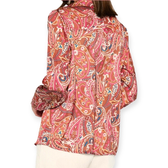 Chaps Womens No Iron Blouse with Paisley Print blue/pink/green size Med - Picture 2 of 7